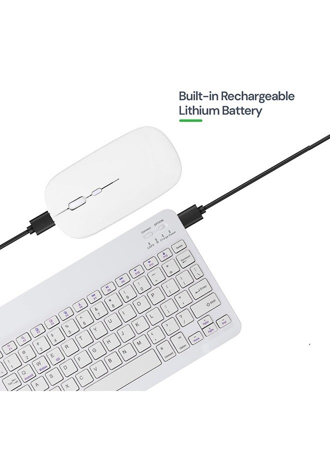 O Ozone - Ultra-Slim Bluetooth Keyboard & Mouse Combo Rechargeable Portable Wireless Keyboard Mouse Set for Android Tablet iPhone iPad Computer PC Laptop- White - Image 1