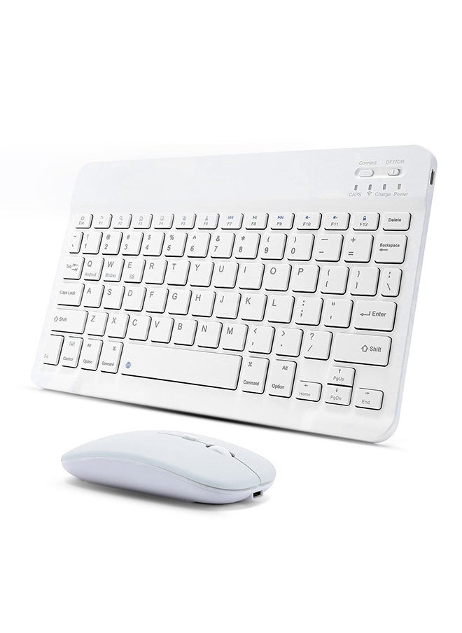 O Ozone - Ultra-Slim Bluetooth Keyboard & Mouse Combo Rechargeable Portable Wireless Keyboard Mouse Set for Android Tablet iPhone iPad Computer PC Laptop- White - Image 1