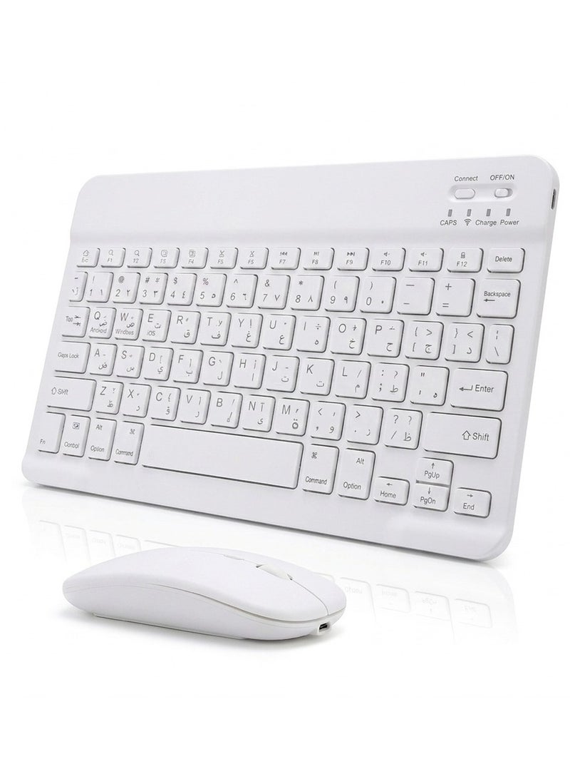 O Ozone Ultra-Slim Bluetooth Keyboard & Mouse Combo Rechargeable Portable Wireless Keyboard Mouse Set for Android Tablet iPhone iPad Computer PC Laptop- White - Image 1