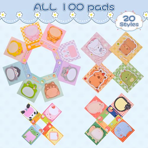 Ulema 100 Pads Cute Sticky Notes Cartoon Animal Party Favors Kawaii Mini Sticky Notes for Teacher Appreciation Gift Classrooms Rewards Memo Pads Notes Page School Tab for School Office Supplies - Image 4