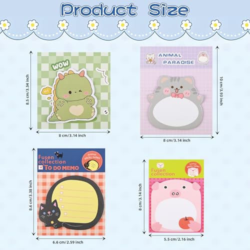 Ulema 100 Pads Cute Sticky Notes Cartoon Animal Party Favors Kawaii Mini Sticky Notes for Teacher Appreciation Gift Classrooms Rewards Memo Pads Notes Page School Tab for School Office Supplies - Image 2