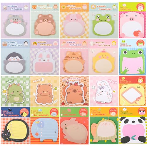 Ulema 100 Pads Cute Sticky Notes Cartoon Animal Party Favors Kawaii Mini Sticky Notes for Teacher Appreciation Gift Classrooms Rewards Memo Pads Notes Page School Tab for School Office Supplies - Image 1