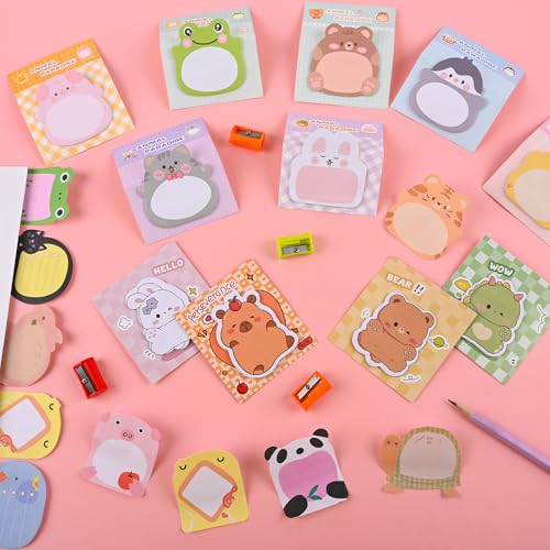 Ulema 100 Pads Cute Sticky Notes Cartoon Animal Party Favors Kawaii Mini Sticky Notes for Teacher Appreciation Gift Classrooms Rewards Memo Pads Notes Page School Tab for School Office Supplies - Image 5