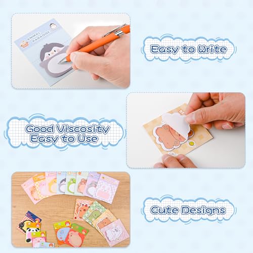 Ulema 100 Pads Cute Sticky Notes Cartoon Animal Party Favors Kawaii Mini Sticky Notes for Teacher Appreciation Gift Classrooms Rewards Memo Pads Notes Page School Tab for School Office Supplies - Image 3
