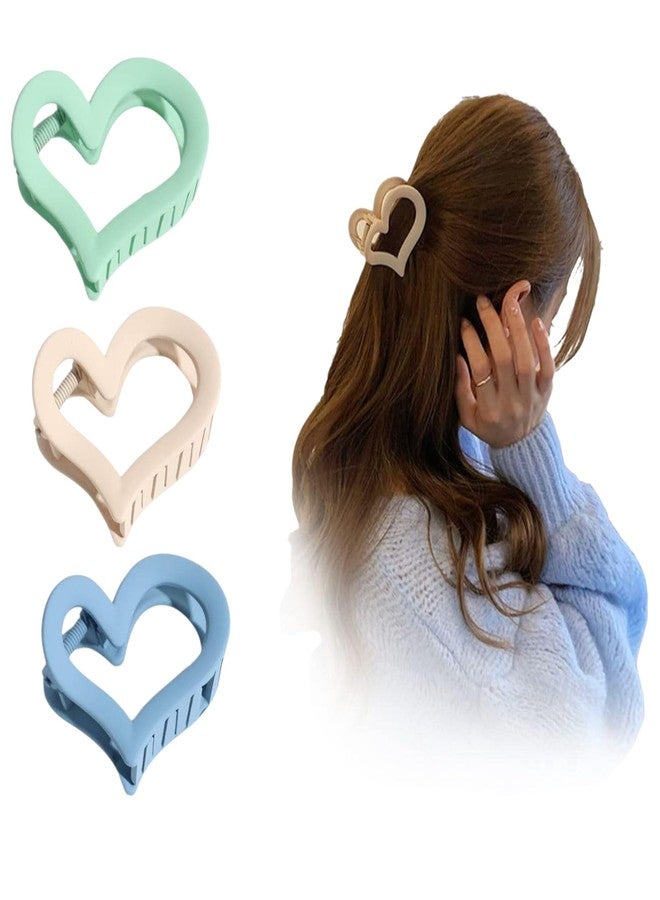 FREEBIES مجموعة مجانية من مشابك الشعر الكبيرة على شكل قلب للنساء والفتيات - مشابك شعر كورية فاخرة مانعة للانزلاق ذات قبضة قوية - مشابك شعر عصرية ومتينة وإكسسوارات للشعر الطويل والكثيف، 3 قطع متعددة الألوان - Image 1