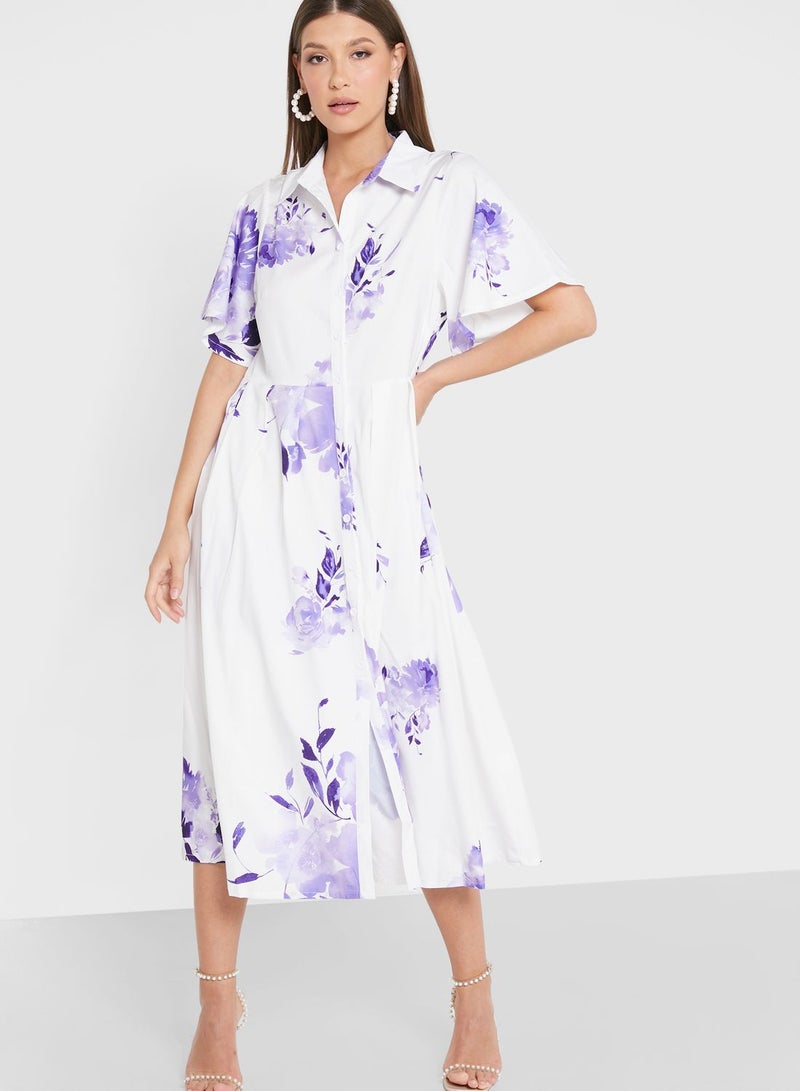 ELLA Floral Poplin Shirt Dress - Image 1