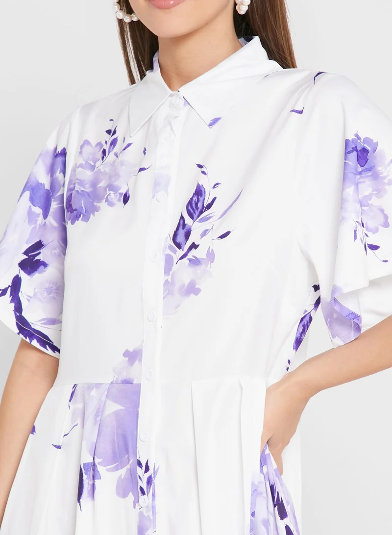 ELLA Floral Poplin Shirt Dress