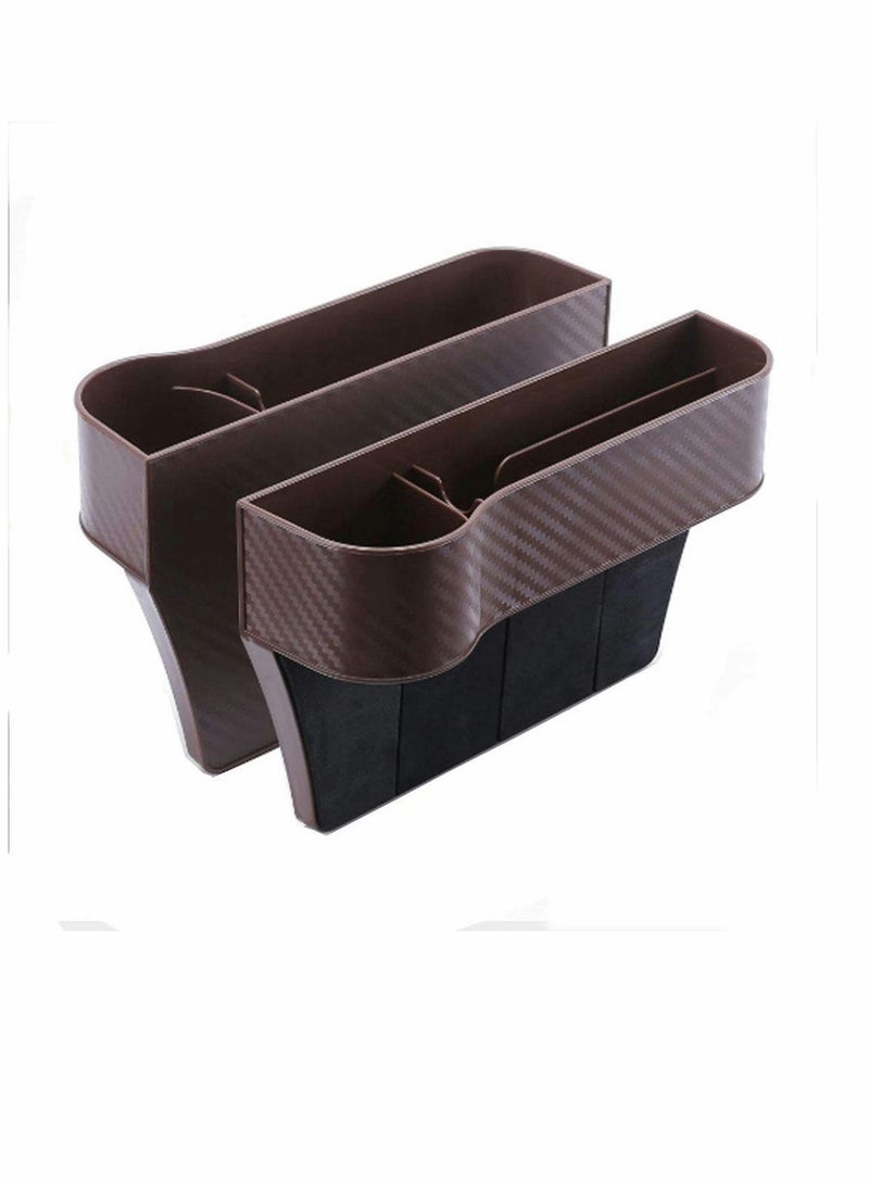 Universal Car Seat Organiser Set 2 Pieces with Charging Cable Design Suitable for Storing Wallet Phone Keys and Cups in Brown - Image 1