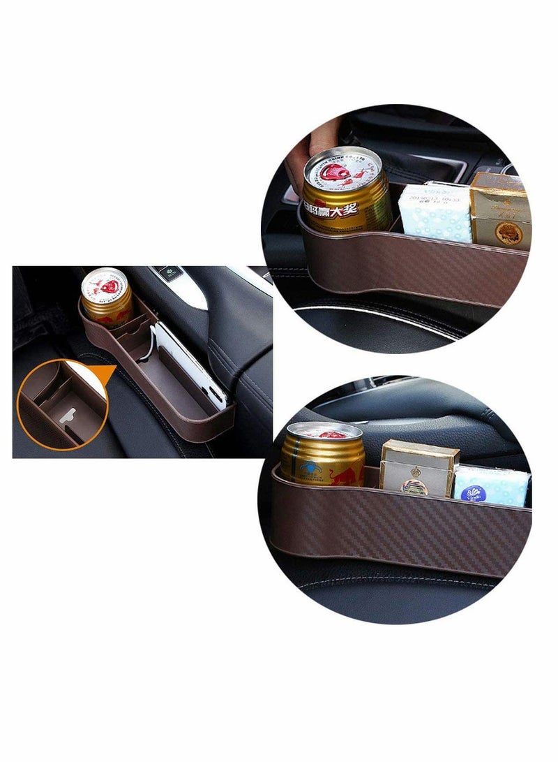 Universal Car Seat Organiser Set 2 Pieces with Charging Cable Design Suitable for Storing Wallet Phone Keys and Cups in Brown - Image 2