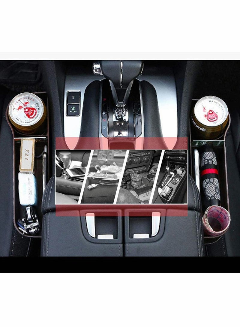 Universal Car Seat Organiser Set 2 Pieces with Charging Cable Design Suitable for Storing Wallet Phone Keys and Cups in Brown - Image 4