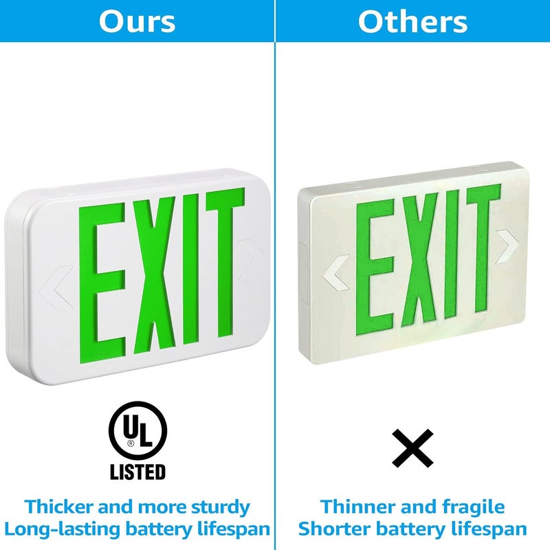 TORCHSTAR LED Exit Sign, Emergency Exit Light with Battery Backup, Double Face, UL 924, AC 120/277V, Damp Location, Hardwired Green Letter Exit Lights for Business Indoor, Pack of 2 - Image 3