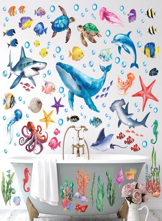DECOWALL DS12-8078 Sea Animals Wall Stickers Decals Baby Boys Bedroom Fish décor Living Kids Nursery Ocean playroom Removable Room Seaweed Under Watercolor - Image 2