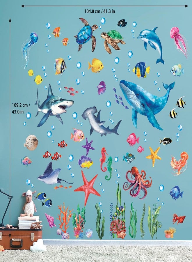 DECOWALL DS12-8078 Sea Animals Wall Stickers Decals Baby Boys Bedroom Fish décor Living Kids Nursery Ocean playroom Removable Room Seaweed Under Watercolor - Image 5