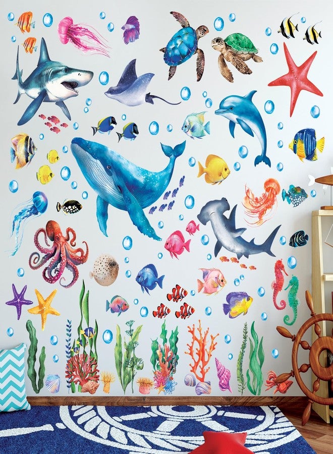 DECOWALL DS12-8078 Sea Animals Wall Stickers Decals Baby Boys Bedroom Fish décor Living Kids Nursery Ocean playroom Removable Room Seaweed Under Watercolor - Image 3
