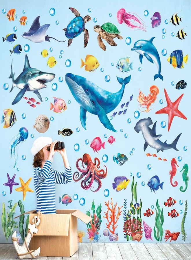DECOWALL DS12-8078 Sea Animals Wall Stickers Decals Baby Boys Bedroom Fish décor Living Kids Nursery Ocean playroom Removable Room Seaweed Under Watercolor - Image 1