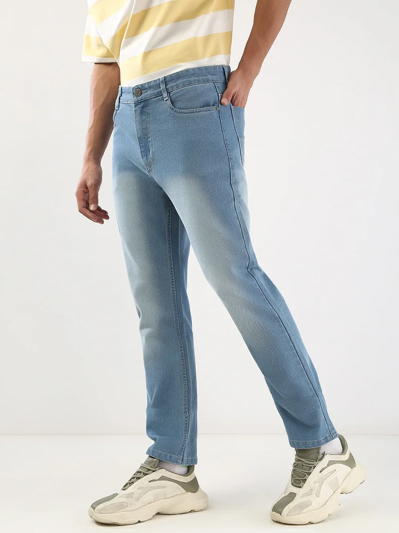 Urbano Fashion  Urbano Fashion Men's Light Blue Straight Fit Washed Jeans Stretchable  | Best Price UAE