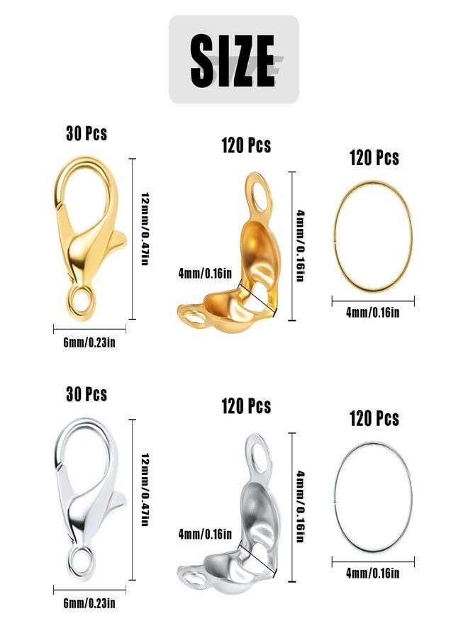 AIEX 540pcs Jewelry Making Accessories Set, 240pcs Bead Tips Knot Covers 240pcs Open Jump Ring Connectors and 60pcs Jewelry Clasps, Necklace Bracelet Making Kit for Jewelry Making (Gold, Silver) - Image 2