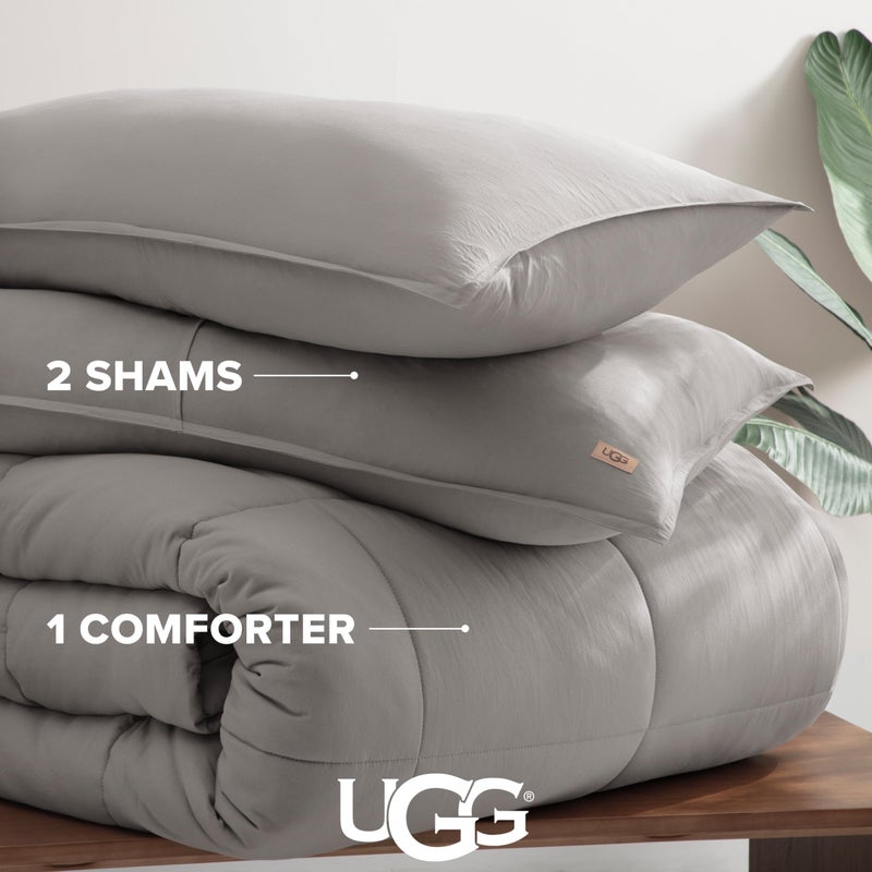UGG Leonora Comforter Set with 2 Pillow Shams Lightweight Down Alternative Blanket Reversible Cozy Warm All Season Washable and Hypoallergenic Bedding Set, King, Light Grey - Image 3