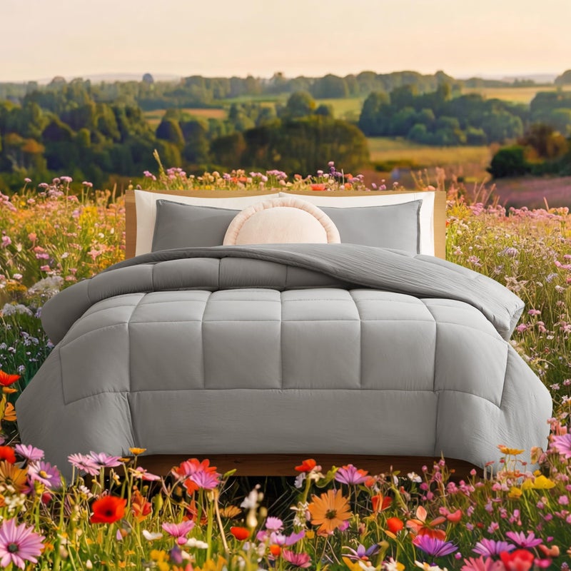 UGG Leonora Comforter Set with 2 Pillow Shams Lightweight Down Alternative Blanket Reversible Cozy Warm All Season Washable and Hypoallergenic Bedding Set, King, Light Grey - Image 2