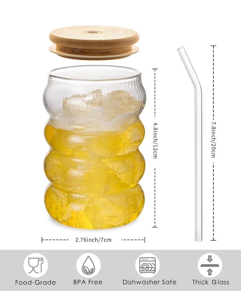 KELVEE KELVEE Wave Glass Coffee Tumbler with Bamboo Lid and Straw Pack of 1 400ml Multipurpose Drinking Glasses Travel Sipper for Juice Water Smoothies Cocktail Beer Mugs Wave - Image 5