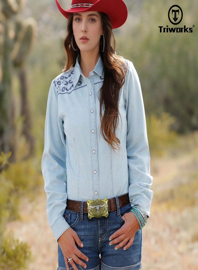 TRIWORKS Men Western Leather Belt Cowboy Buckle Belt Floral Embossed Tooled Country Belt for Jeans - Image 3