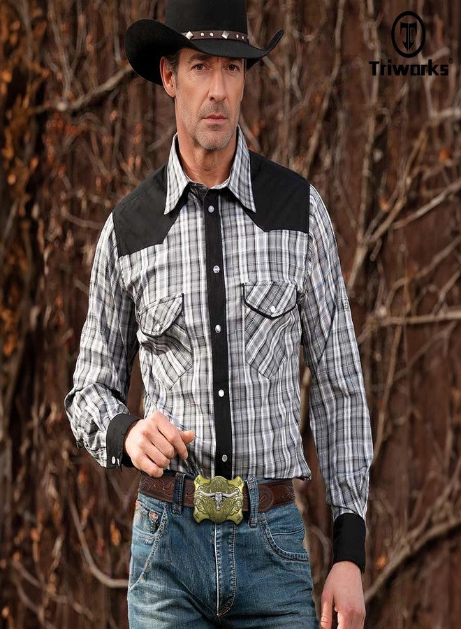 TRIWORKS Men Western Leather Belt Cowboy Buckle Belt Floral Embossed Tooled Country Belt for Jeans - Image 2