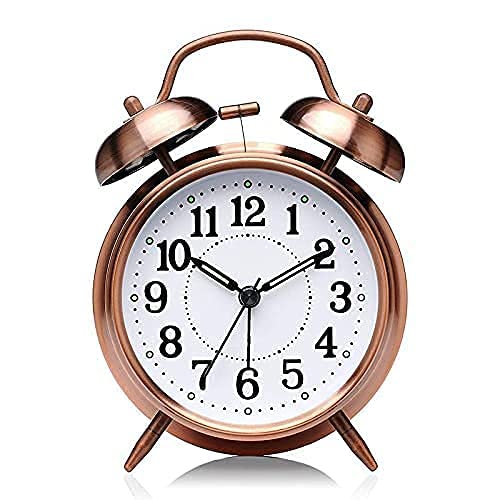 SAJAG roducts Analog Alarm Clock Twin Bell Retro Copper Battery Operated with Backlight for Bedside Table Vintage Silent NonTicking Old Fashioned Decorative Desk Clocks - Image 1