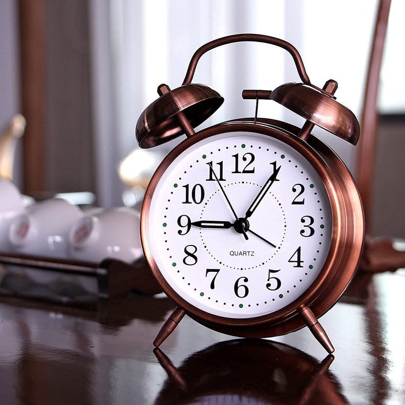 SAJAG roducts Analog Alarm Clock Twin Bell Retro Copper Battery Operated with Backlight for Bedside Table Vintage Silent NonTicking Old Fashioned Decorative Desk Clocks - Image 2