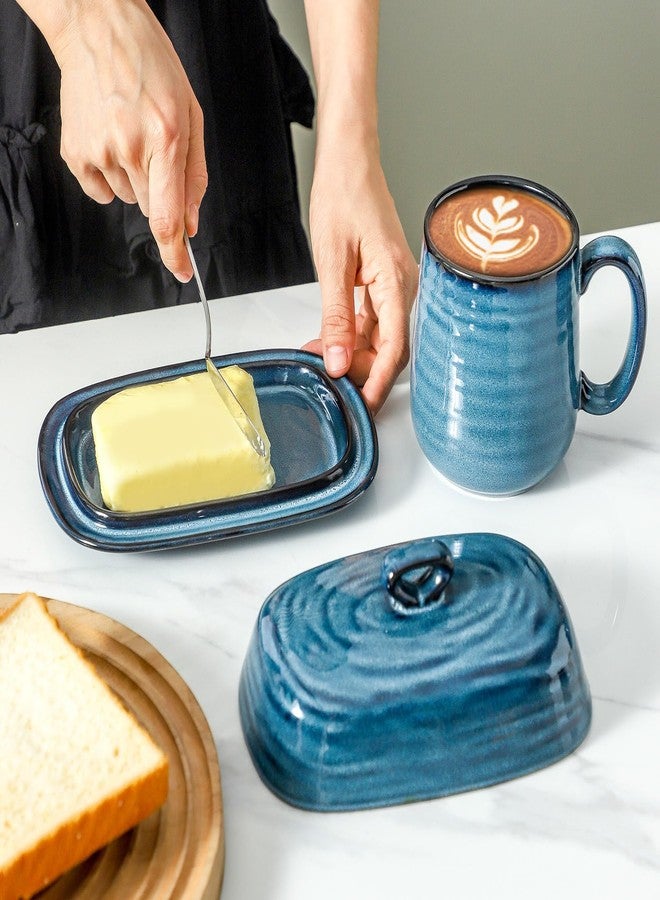 glowworm Ceramic Butter Dish with lid, 7.3'' Butter Dish with Handle, Farmhouse Butter Dishes for Countertop, Farmhouse Kitchen Decor, Housewarming Gift, Navy Blue - Image 5