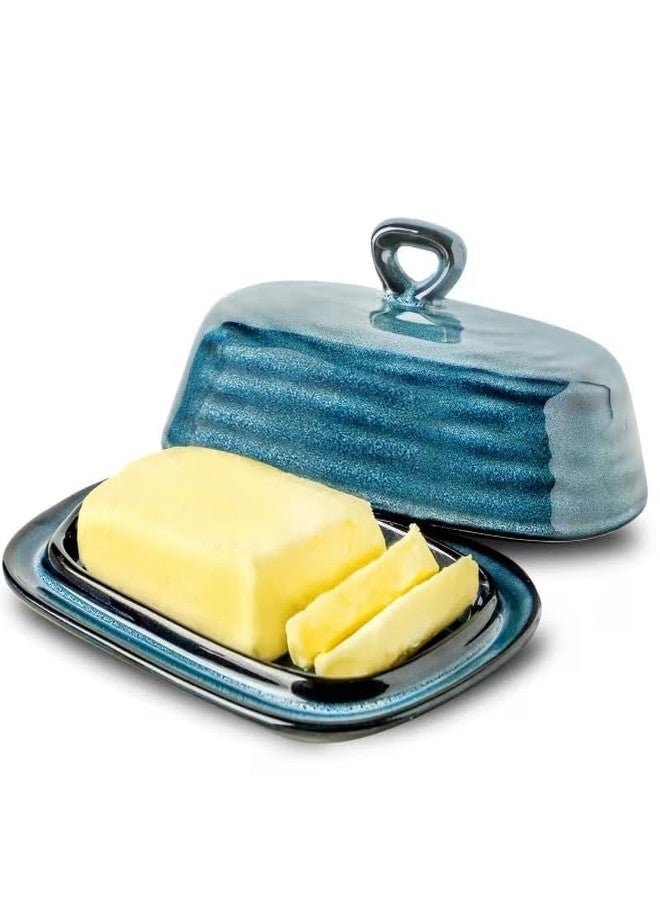 glowworm Ceramic Butter Dish with lid, 7.3'' Butter Dish with Handle, Farmhouse Butter Dishes for Countertop, Farmhouse Kitchen Decor, Housewarming Gift, Navy Blue - Image 1