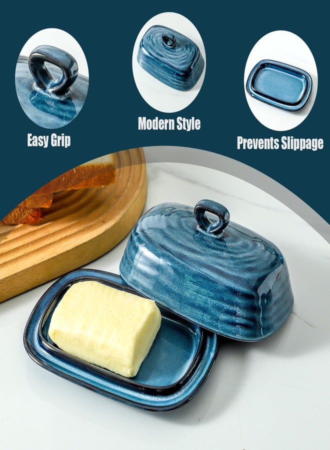 glowworm Ceramic Butter Dish with lid, 7.3'' Butter Dish with Handle, Farmhouse Butter Dishes for Countertop, Farmhouse Kitchen Decor, Housewarming Gift, Navy Blue - Image 3