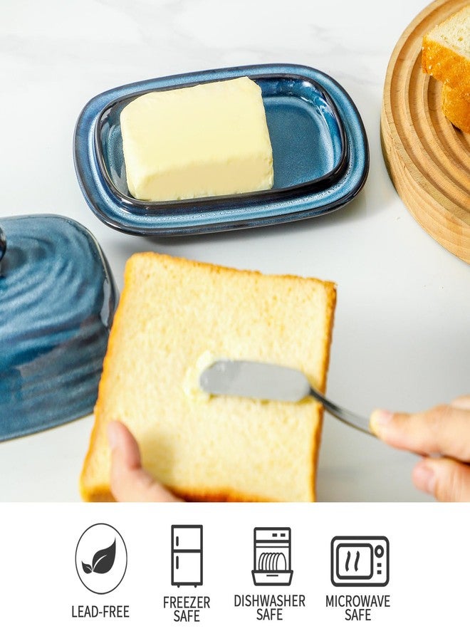 glowworm Ceramic Butter Dish with lid, 7.3'' Butter Dish with Handle, Farmhouse Butter Dishes for Countertop, Farmhouse Kitchen Decor, Housewarming Gift, Navy Blue - Image 4