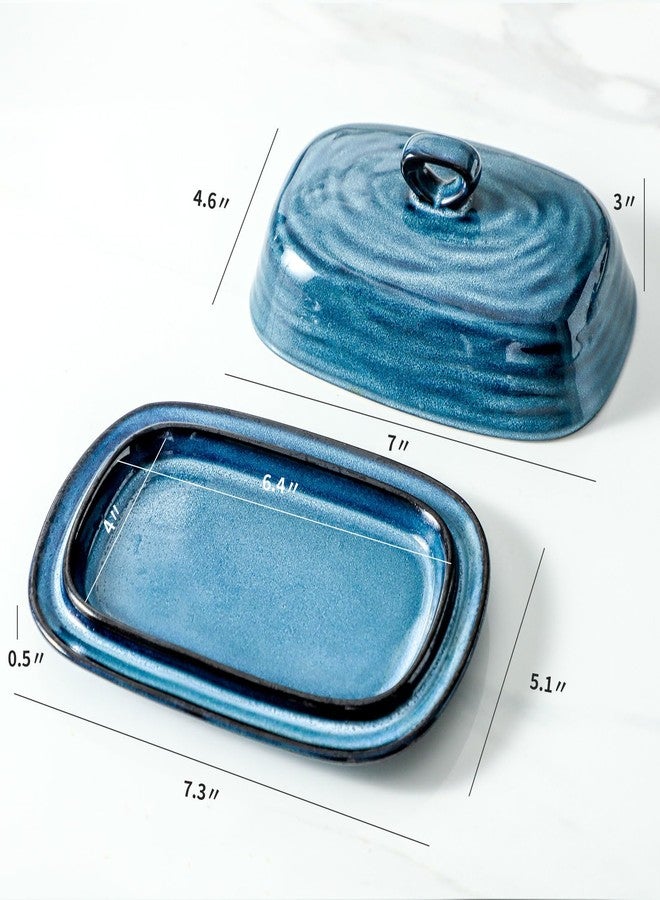 glowworm Ceramic Butter Dish with lid, 7.3'' Butter Dish with Handle, Farmhouse Butter Dishes for Countertop, Farmhouse Kitchen Decor, Housewarming Gift, Navy Blue - Image 2