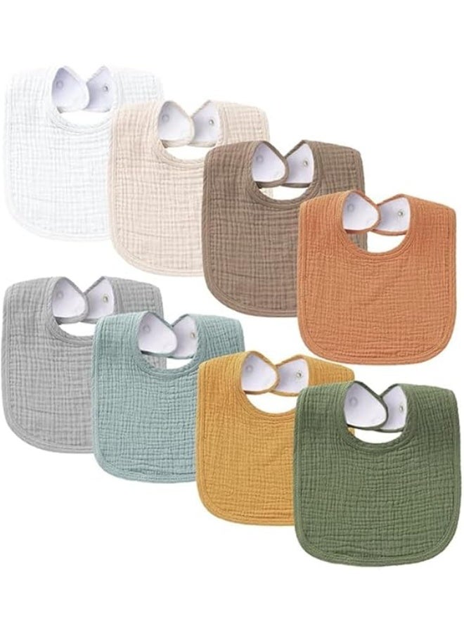 8 Pack Baby Drool Bibs Set,Breathable Muslin Baby Bibs,Cotton Adjustable Teething Feeding Drooling Bibs for Newborns and Infants - Image 1