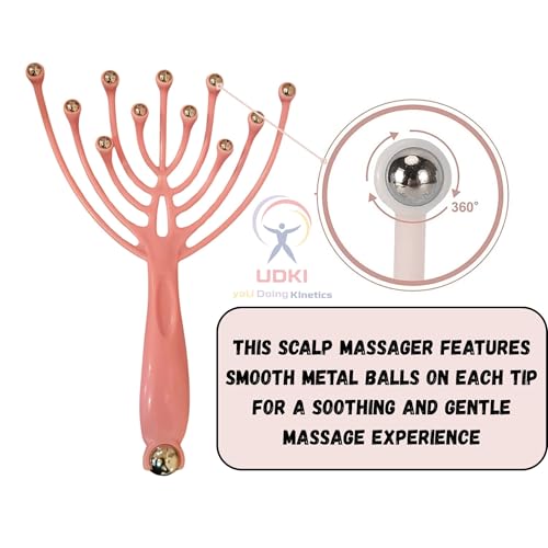 UDKI Handheld Scalp Massager Pink | 11-Claw Manual Head Massage Comb with Rolling Balls for Scalp Hair Massage| Deep Stress Relax for Use in Office, Home, SPA, Gifting for Mother & Father - Image 4