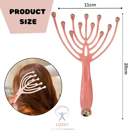 UDKI Handheld Scalp Massager Pink | 11-Claw Manual Head Massage Comb with Rolling Balls for Scalp Hair Massage| Deep Stress Relax for Use in Office, Home, SPA, Gifting for Mother & Father - Image 2