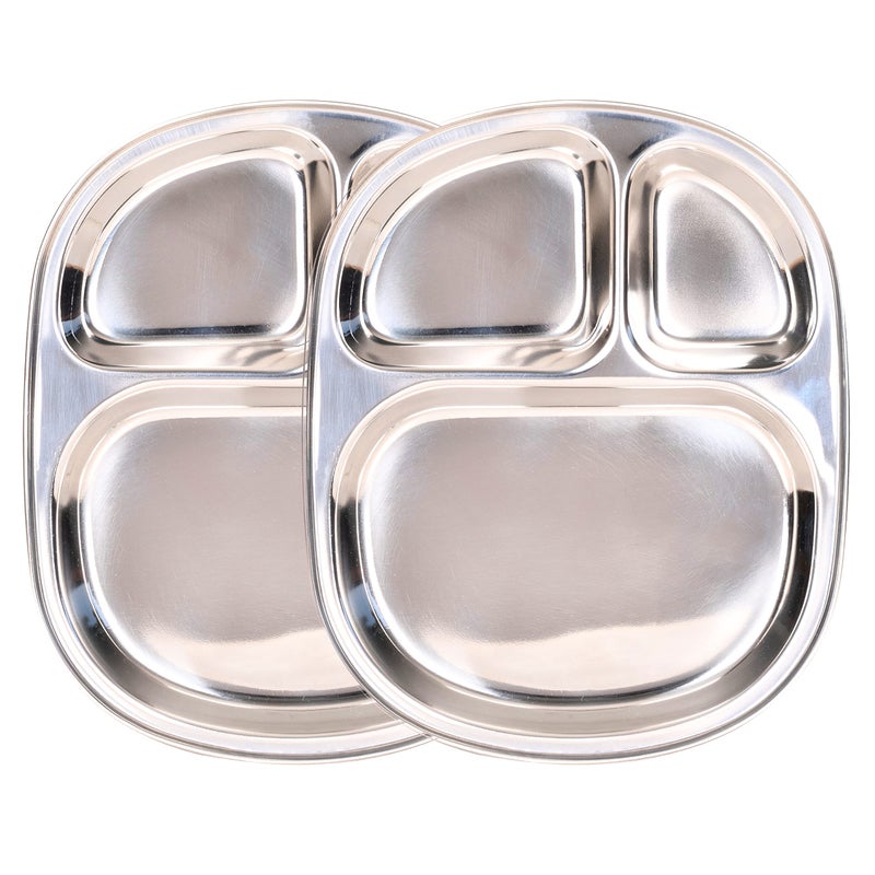 WG inc Stainless Steel compartment Plates - Three sections divided Dinner Plates - 3 in 1 Portion Control  Snacks  Camping  Traveling Kids Babies Toddlers Trays - Dishwasher Safe (Set of 2) - Image 1