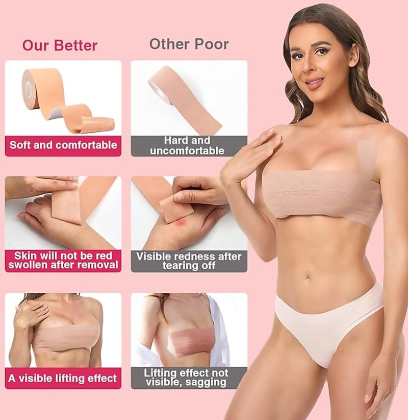 SNMMIFER Boob Tape Kit - Instant Boob Tape with 10 Nipple Pasties for Fashion with 36 Strips Double Sided Tape for Clothes &1 Pair Reusable Nipple Cover for Women (Beige) - Image 5