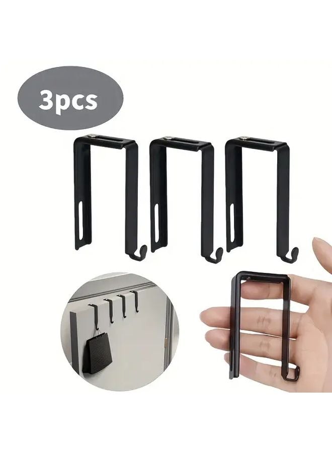 3pcs Black No Drill Door Mounted Hooks Heavy Duty Wall Hangers For Coats Towels Bags - Image 1