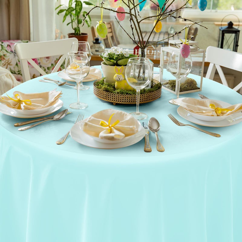 MASHAN 12Pack 84 Inch Round Pastel Color Tablecloths,Plastic Pastel Rainbow Tablecloth Disposable Round Table Covers for Baby Shower, Easter,Wedding, Birthday and Ice Cream Party Decoration,6Color - Image 5