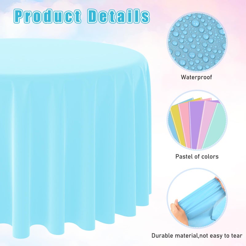 MASHAN 12Pack 84 Inch Round Pastel Color Tablecloths,Plastic Pastel Rainbow Tablecloth Disposable Round Table Covers for Baby Shower, Easter,Wedding, Birthday and Ice Cream Party Decoration,6Color - Image 3
