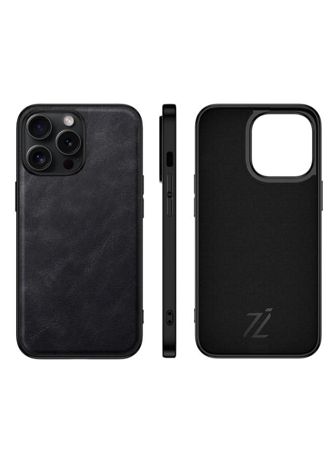 iPhone Luxury Leather Case With Invisible Magnet Inside for Leather Classy Cover (Black, iPhone 15)