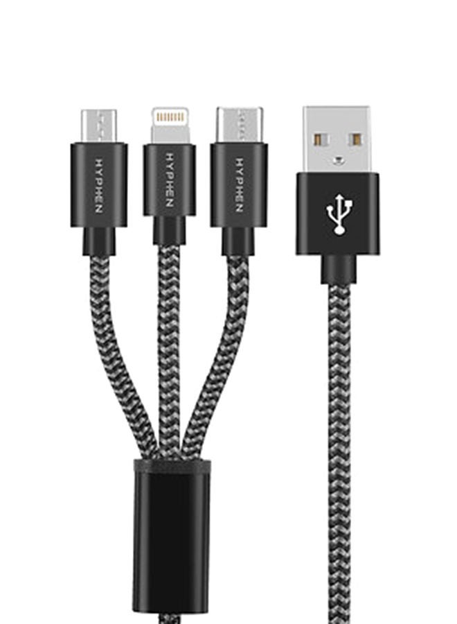 NIBEMINENT 3 in 1 (Lightning + Type C Micro-USB) Cable - 1m Black - Image 1