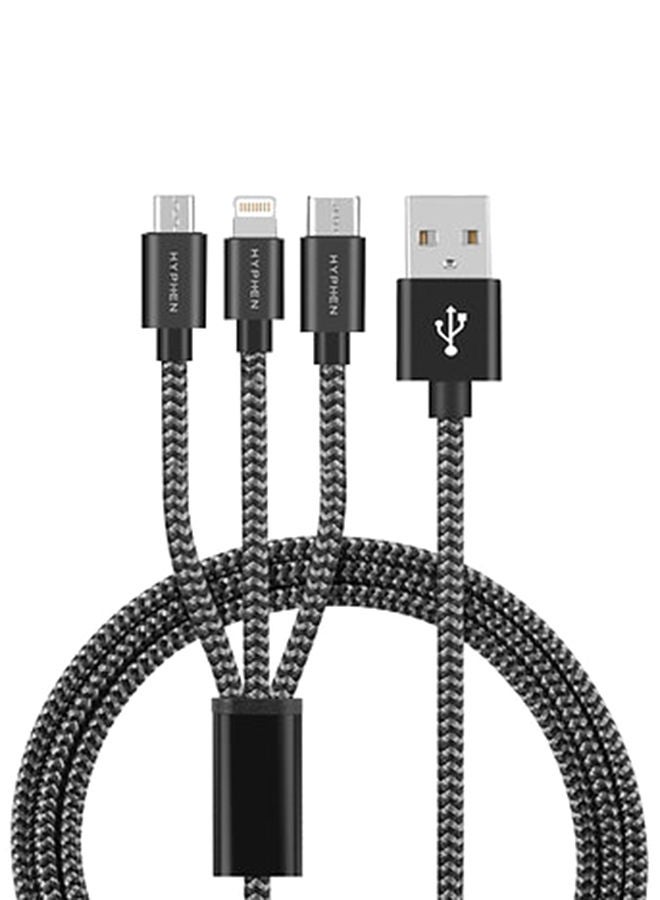 NIBEMINENT 3 in 1 (Lightning + Type C Micro-USB) Cable - 1m Black - Image 2
