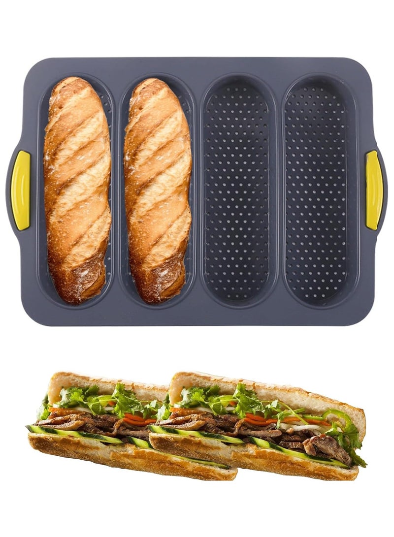 loaf pan Set of 1 with four buns French bread loaf pan bread pan non-stick pan easy to release household silicone food baking breakfast afternoon tea romantic dinner tool (black)  - Image 1