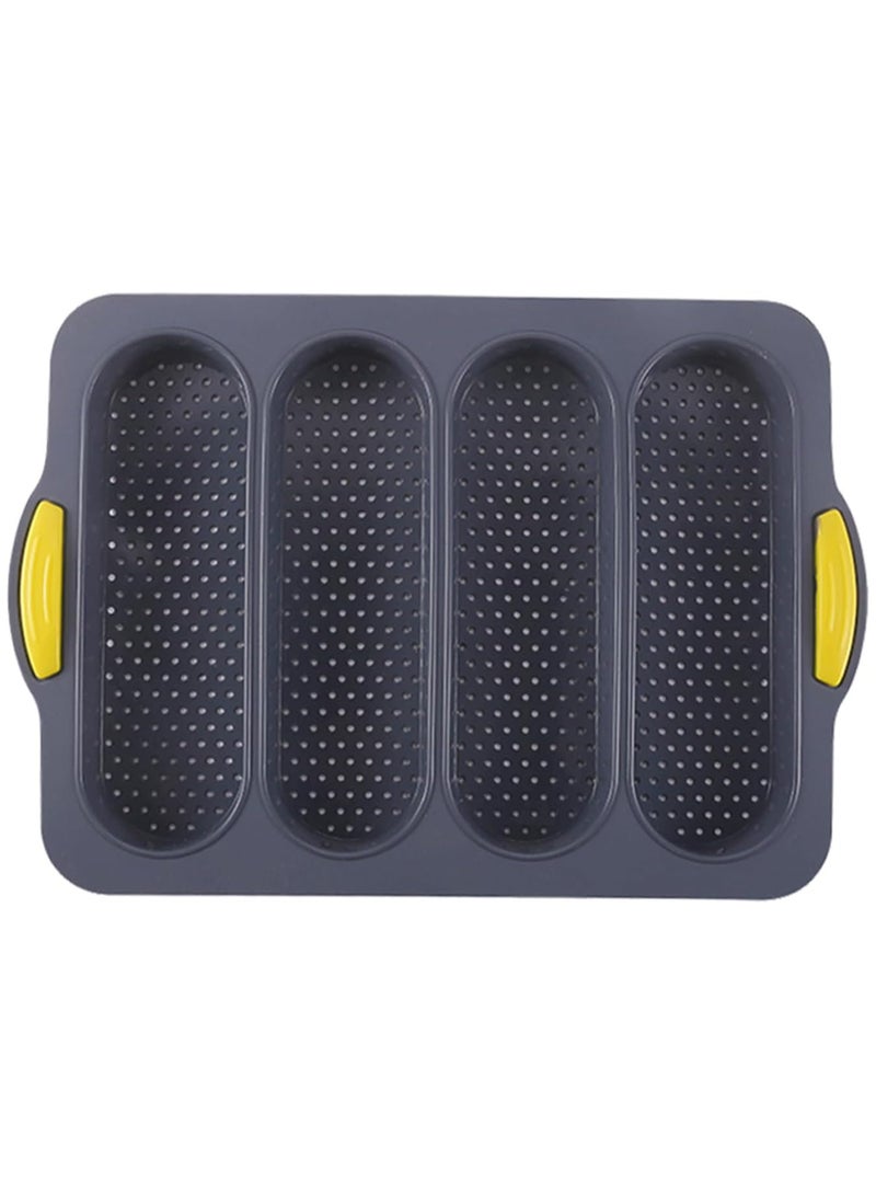 loaf pan Set of 1 with four buns French bread loaf pan bread pan non-stick pan easy to release household silicone food baking breakfast afternoon tea romantic dinner tool (black)  - Image 2