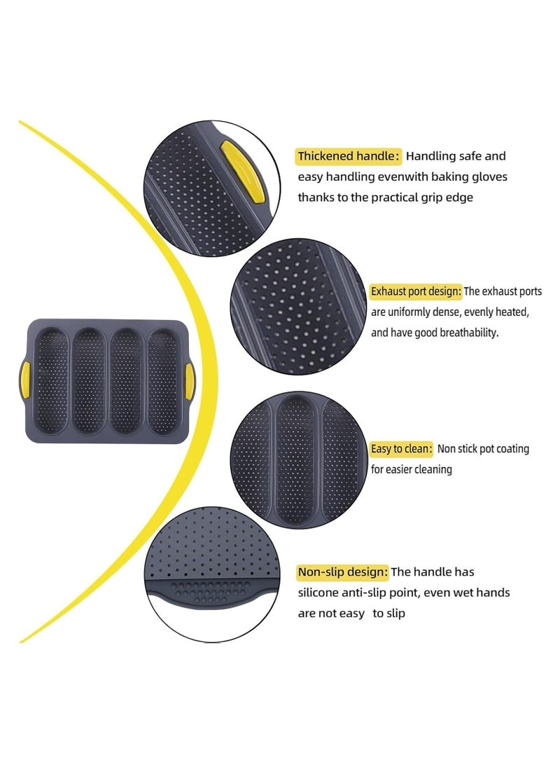 loaf pan Set of 1 with four buns French bread loaf pan bread pan non-stick pan easy to release household silicone food baking breakfast afternoon tea romantic dinner tool (black)  - Image 4