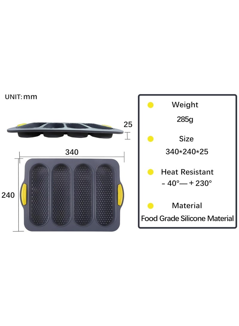 loaf pan Set of 1 with four buns French bread loaf pan bread pan non-stick pan easy to release household silicone food baking breakfast afternoon tea romantic dinner tool (black)  - Image 3