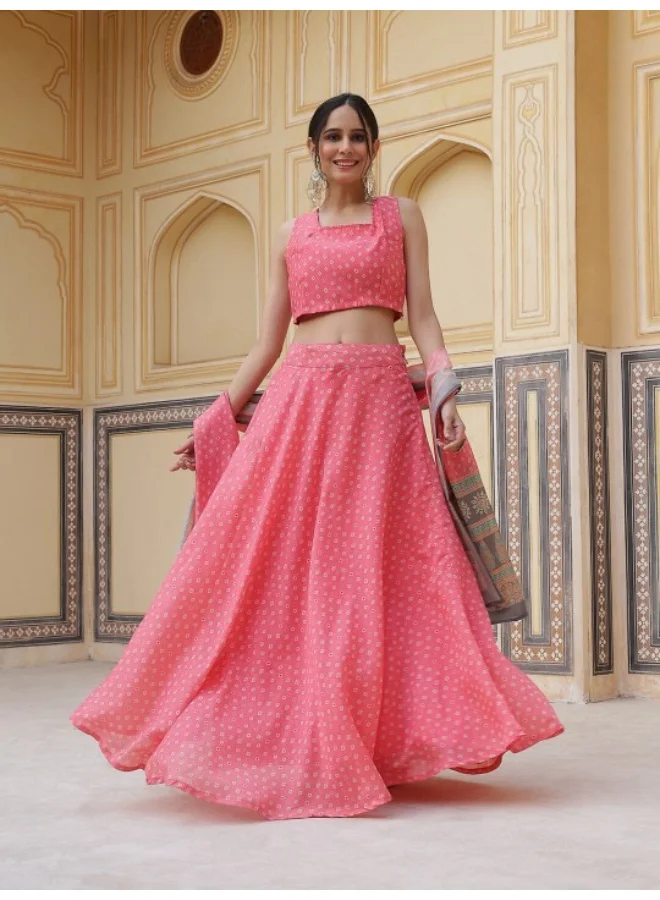 AKS Pink Printed Lehenga Choli With Dupatta