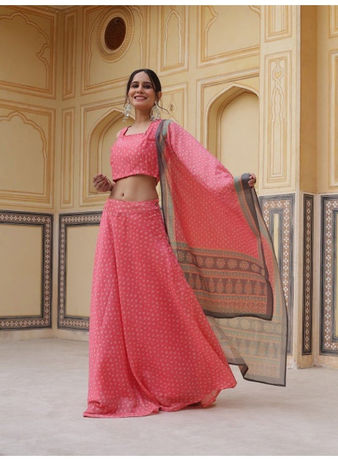 أيه كيه إس طقم لينجا شولي وردي مطبوع مع دوباتا - Image 4